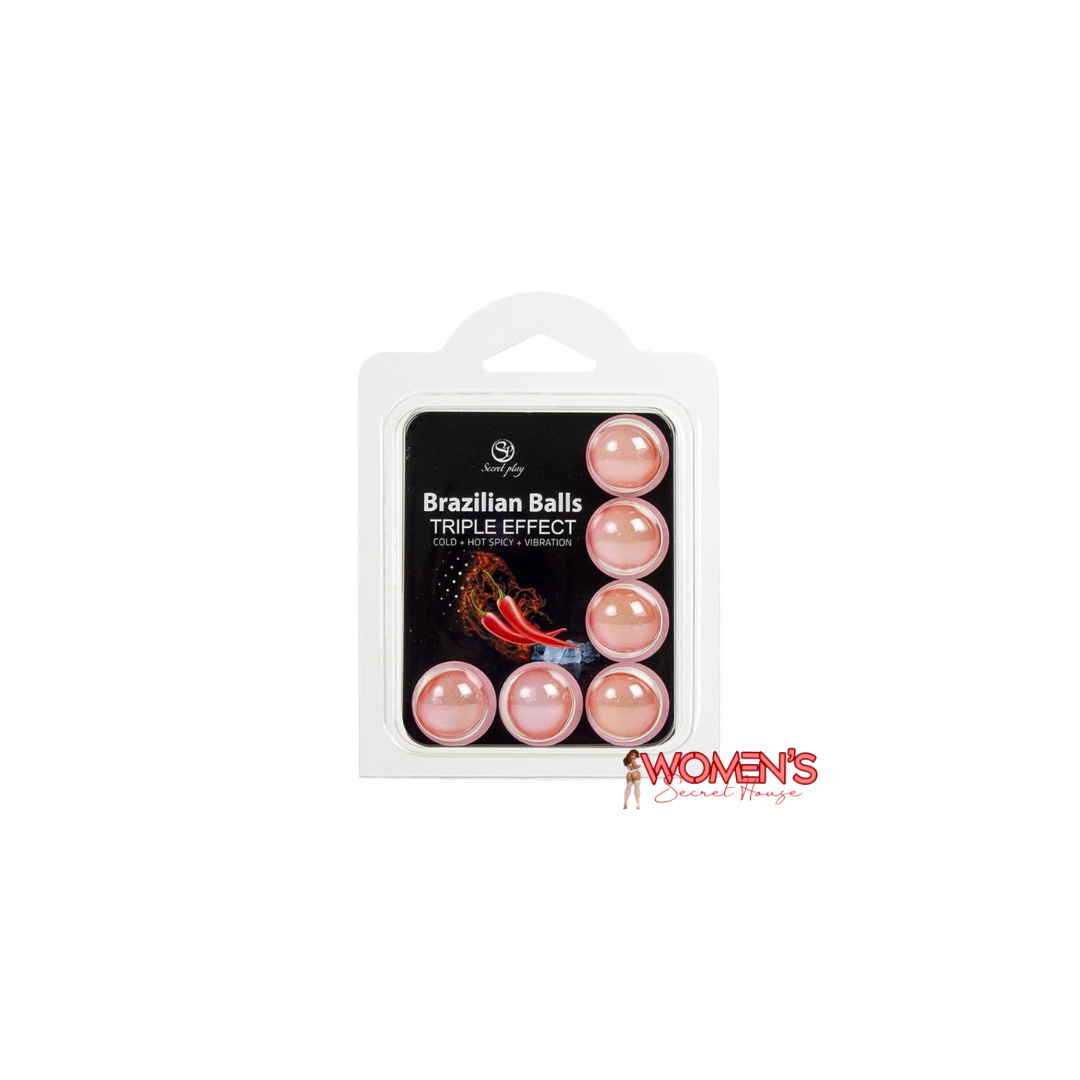 Jeu De 6 Boules Brésiliennes Lubrifiantes Triple Effet (vibration, Chaleur, Froid) - Secret Play - Neuf